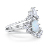 Emerald Cut Wedding Ring Three Piece Bridal Set Lab Created White Opal 925 Sterling Silver