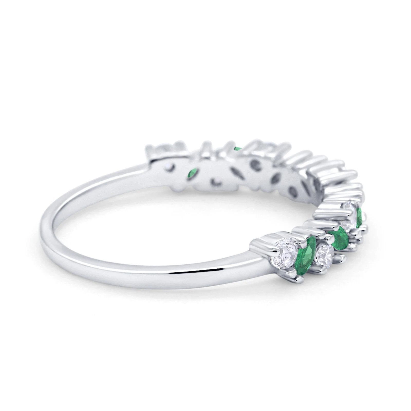 Wedding Band Eternity Ring Marquise Round Simulated Green Emerald CZ 925 Sterling Silver