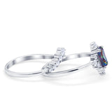Vintage Two Piece Wedding Ring Simulated Rainbow CZ 925 Sterling Silver
