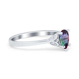 Art Deco Teardrop Engagement Ring Simulated Rainbow CZ 925 Sterling Silver