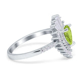 Pear Engagement Ring Baguette Simulated Peridot CZ 925 Sterling Silver