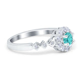 Vintage Style Engagement Ring Round Simulated Paraiba Tourmaline CZ 925 Sterling Silver