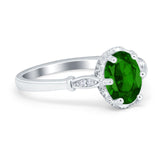 Vintage Style Wedding Ring Oval Simulated Green Emerald CZ 925 Sterling Silver