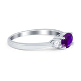 Three Stone Oval Engagement Ring Simulated Amethyst CZ 925 Sterling Silver