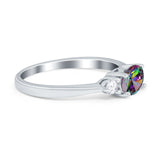 Three Stone Oval Engagement Ring Simulated Rainbow CZ 925 Sterling Silver
