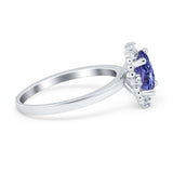 Halo Style Oval Engagement Ring Simulated Tanzanite CZ 925 Sterling Silver