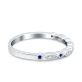 Half Eternity Wedding Band Ring Round Simulated Blue Sapphire CZ 925 Sterling Silver