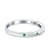 Half Eternity Wedding Band Ring Round Simulated Green Emerald CZ 925 Sterling Silver