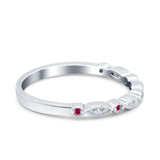Half Eternity Wedding Band Ring Round Simulated Ruby CZ 925 Sterling Silver