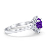 Halo Vintage Engagement Ring Round Simulated Amethyst CZ 925 Sterling Silver