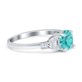 Art Deco Engagement Ring Round Simulated Paraiba Tourmaline CZ 925 Sterling Silver