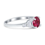 Art Deco Engagement Ring Round Simulated Ruby CZ 925 Sterling Silver