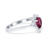 Teardrop V Chevron Engagement Ring Simulated Ruby CZ 925 Sterling Silver