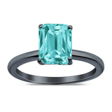 Cathedral Wedding Ring Emerald Black Tone, Simulated Paraiba Tourmaline CZ 925 Sterling Silver Center Stone-(8mmx6mm)