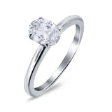 Simulated Cubic Zirconia Cathedral Wedding Ring 925 Sterling Silver Center Stone-(7mmx5mm)