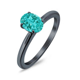 Black Tone, Simulated Paraiba Tourmaline CZ Cathedral Wedding Ring 925 Sterling Silver Center Stone-(7mmx5mm)