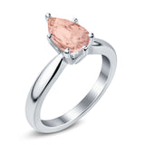Solitaire Teardrop Simulated Morganite CZ Wedding Ring 925 Sterling Silver Center Stone-(8mmx6mm)