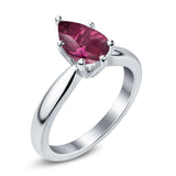 Solitaire Teardrop Simulated Ruby CZ Wedding Ring 925 Sterling Silver Center Stone-(8mmx6mm)