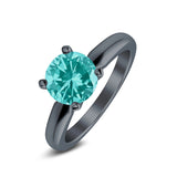 Black Tone, Simulated Paraiba Tourmaline CZ Cathedral Wedding Ring 925 Sterling Silver Center Stone-(6mm)
