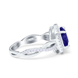Infinity Shank Cushion Engagement Ring Simulated Blue Sapphire CZ 925 Sterling Silver