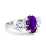 Oval Art Deco Engagement Ring Simulated Amethyst CZ 925 Sterling Silver