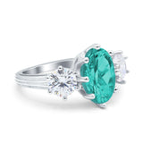 Oval Art Deco Engagement Ring Simulated Paraiba Tourmaline CZ 925 Sterling Silver