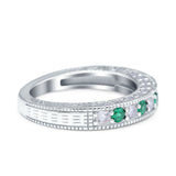 Art Deco Eternity Stackable Band Wedding Ring Simulated Green Emerald CZ 925 Sterling Silver
