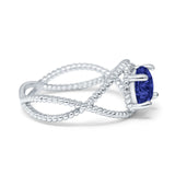 Braided Cable Split Engagement Ring Simulated Blue Sapphire CZ 925 Sterling Silver