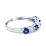Art Deco Half Eternity Stackable Wedding Ring Simulated Blue Sapphire CZ 925 Sterling Silver