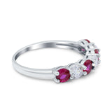 Art Deco Half Eternity Stackable Wedding Ring Simulated Ruby CZ 925 Sterling Silver