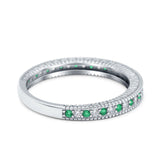 Half Eternity Band Stacking Engagement Ring Simulated Green Emerald CZ 925 Sterling Silver