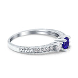 Three Stone Engagement Ring Round Simulated Blue Sapphire CZ 925 Sterling Silver