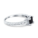 Cushion Celtic Art Deco Engagement Ring Simulated Black CZ 925 Sterling Silver