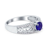 Split Celtic Engagement Ring Round Simulated Blue Sapphire CZ 925 Sterling Silver