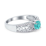 Split Celtic Engagement Ring Round Simulated Paraiba Tourmaline CZ 925 Sterling Silver