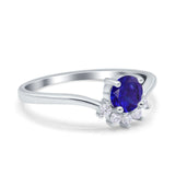Art Deco V Chevron Engagement Ring Round Simulated Blue Sapphire CZ 925 Sterling Silver