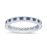 Art Deco Full Eternity Stackable Wedding Ring Simulated Blue Sapphire CZ 925 Sterling Silver
