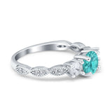 Art Deco Vintage Engagement Ring Round Simulated Paraiba Tourmaline CZ 925 Sterling Silver