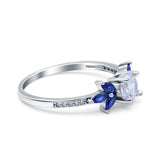 Marquise Wedding Ring Blue Sapphire Simulated Cubic Zirconia 925 Sterling Silver