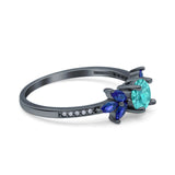 Marquise Wedding Ring Sapphire Black Tone, Simulated Paraiba Tourmaline CZ 925 Sterling Silver