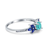 Marquise Wedding Ring Blue Sapphire Simulated Paraiba Tourmaline CZ 925 Sterling Silver