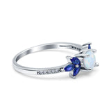 Marquise Wedding Ring Blue Sapphire Lab Created White Opal 925 Sterling Silver