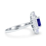 Emerald Cut Vintage Wedding Ring Simulated Blue Sapphire CZ 925 Sterling Silver