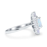 Emerald Cut Vintage Wedding Ring Lab Created White Opal 925 Sterling Silver