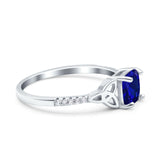 Cushion Cut Celtic Art Deco Wedding Engagement Bridal Ring Round Simulated Blue Sapphire CZ 925 Sterling Silver