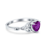 Heart Celtic Wedding Promise Ring Simulated Amethyst CZ 925 Sterling Silver