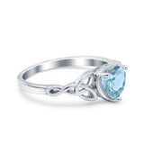 Heart Celtic Wedding Promise Ring Simulated Aquamarine CZ 925 Sterling Silver