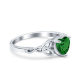 Heart Celtic Wedding Promise Ring Simulated Green Emerald CZ 925 Sterling Silver