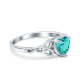 Heart Celtic Wedding Promise Ring Simulated Paraiba Tourmaline CZ 925 Sterling Silver