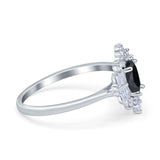 Oval Cut Halo Vintage Wedding Ring Simulated Black CZ 925 Sterling Silver